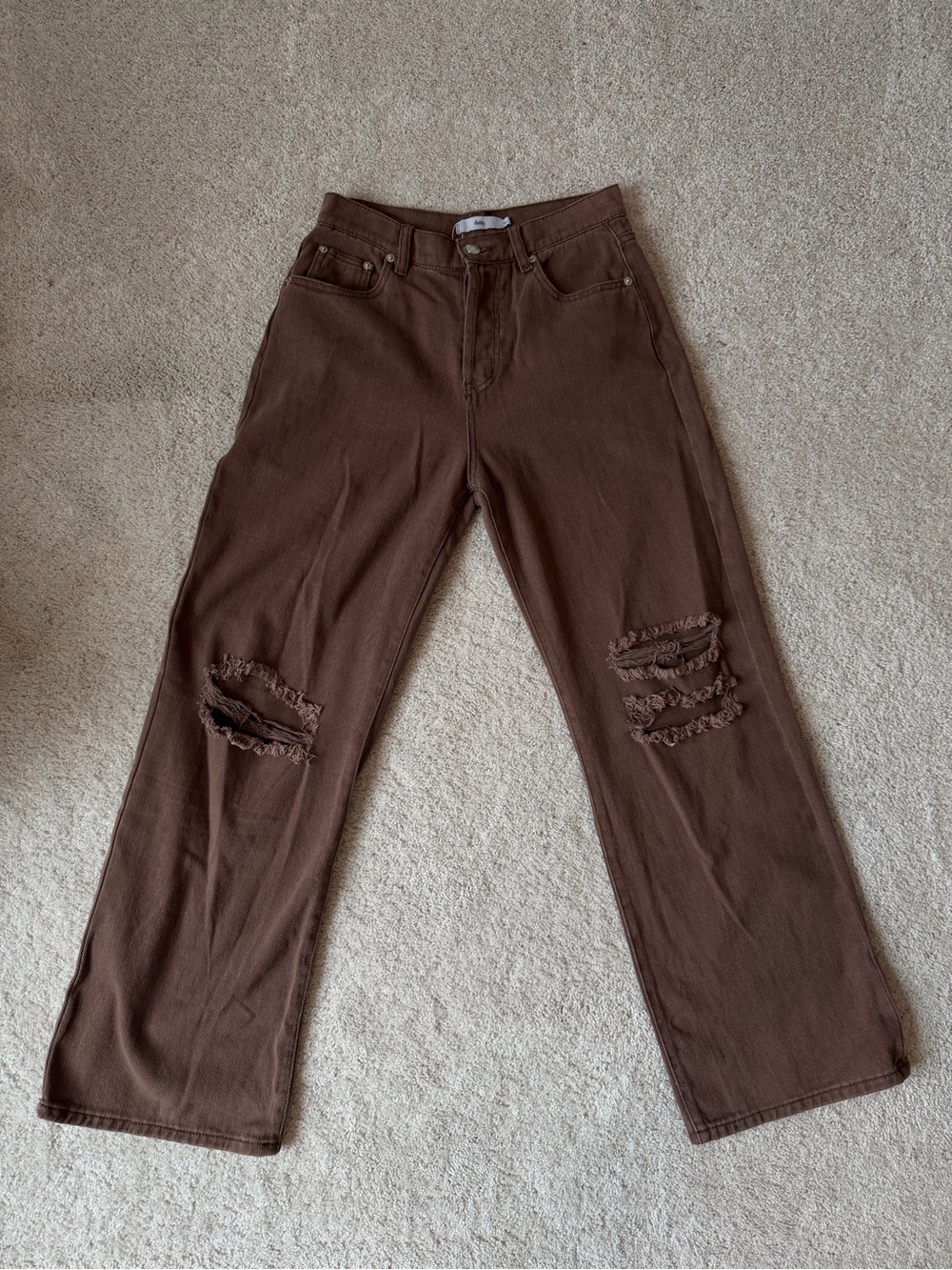 Adika Brown Distressed Ripped Straight Leg Baggy High-Waisted Women’s Jeans